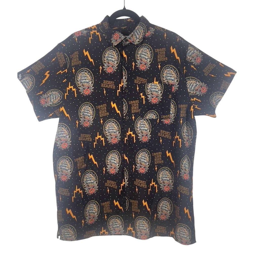 Rebel Reaper Clothing Company Graphic Print Button Up‎ Shirt - Men's XL